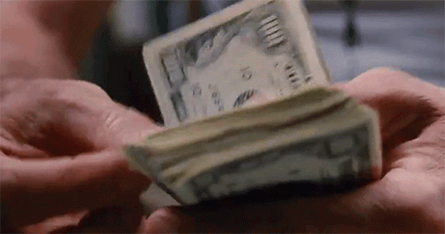 GIF showing hands counting a thick stack of US dollar bills. This animated image emphasizes the earning potential and financial empowerment for queer creators on the PrideHives platform.